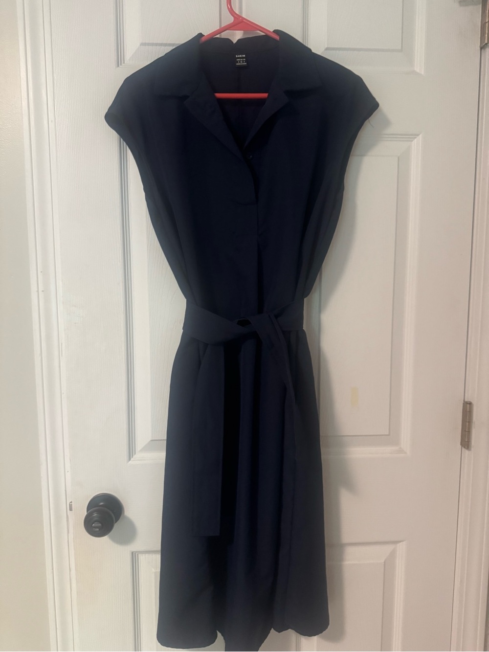 SHEIN Navy Belted Midi Shirt Dress Small